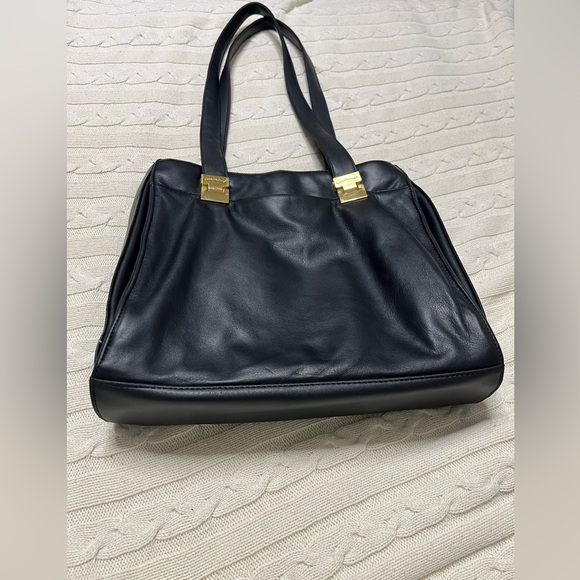 Charter Club Handbags - Charter Club Black Leather Shoulder Bag with Gold Accents